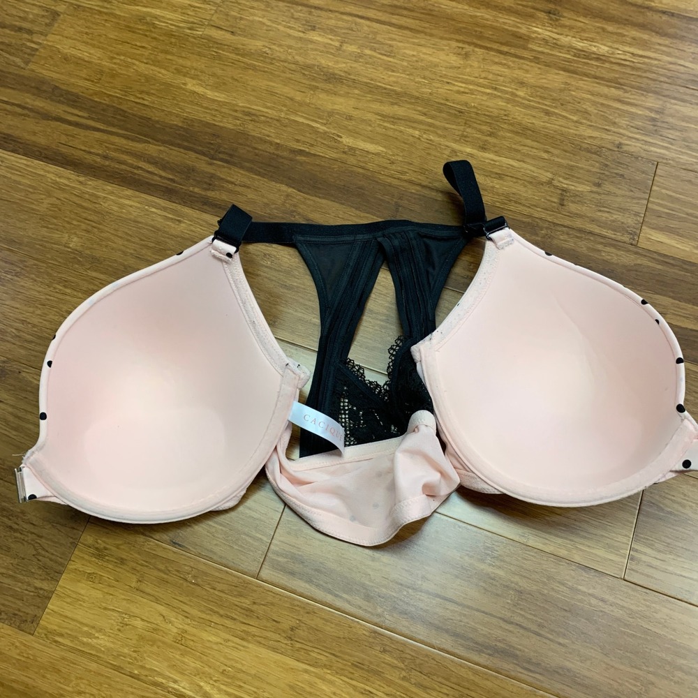 Cacique Boost Plunge Bra Womens Size 44C Polka Dot Front Closure‎ Racerback Pink - Picture 3 of 6